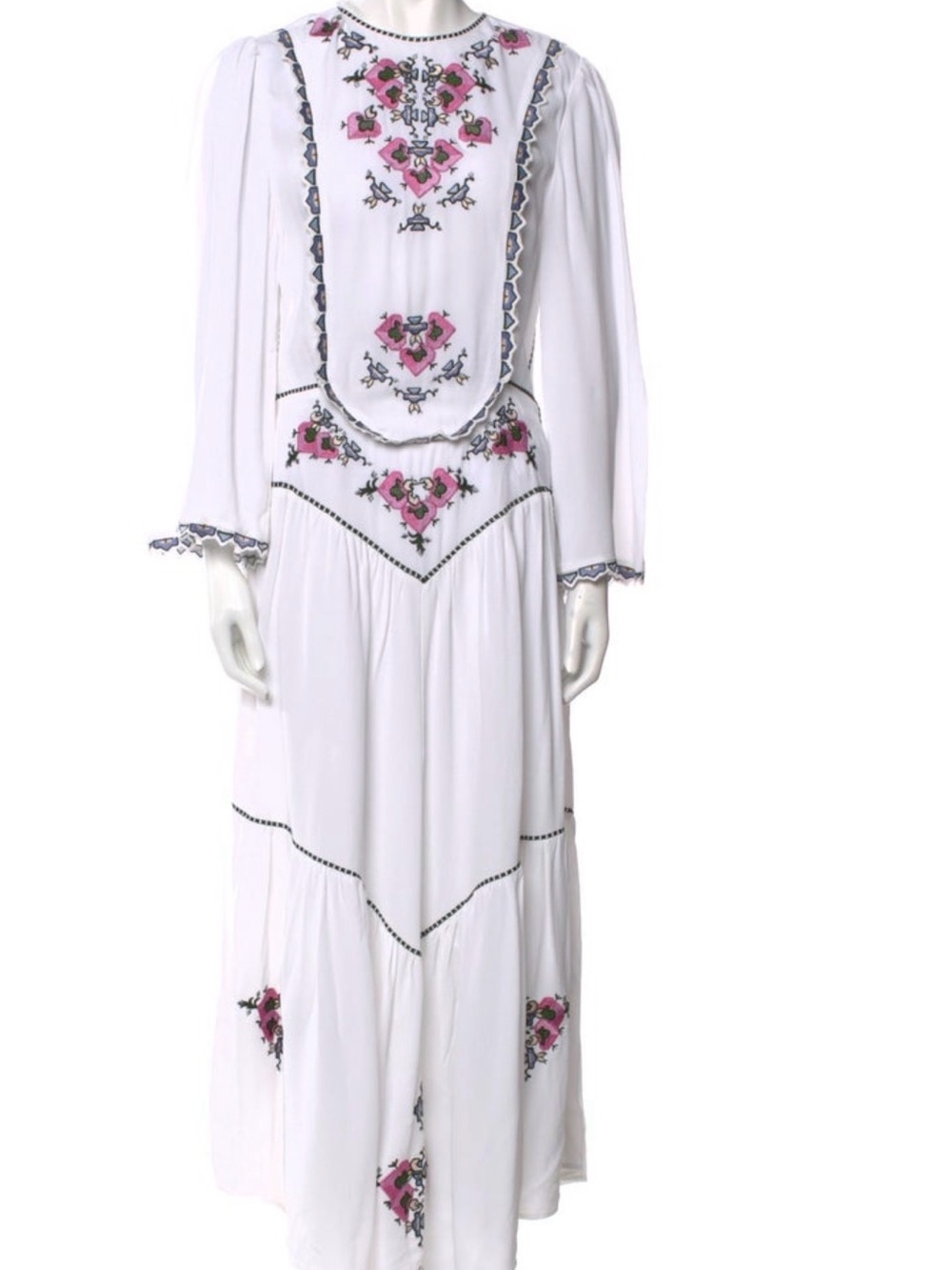 Isabel Marant White Maxi Dress with Pink Embroidery